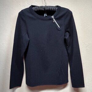 Saint James Mademoiselle Women Anchor Zip Crew Sweater Black Wool Blend Pullover